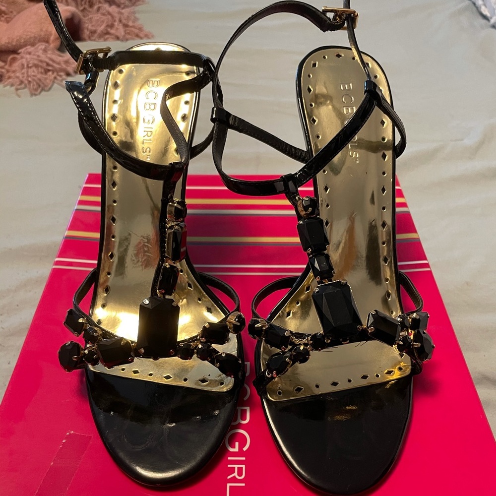 Black and gold beaded heels